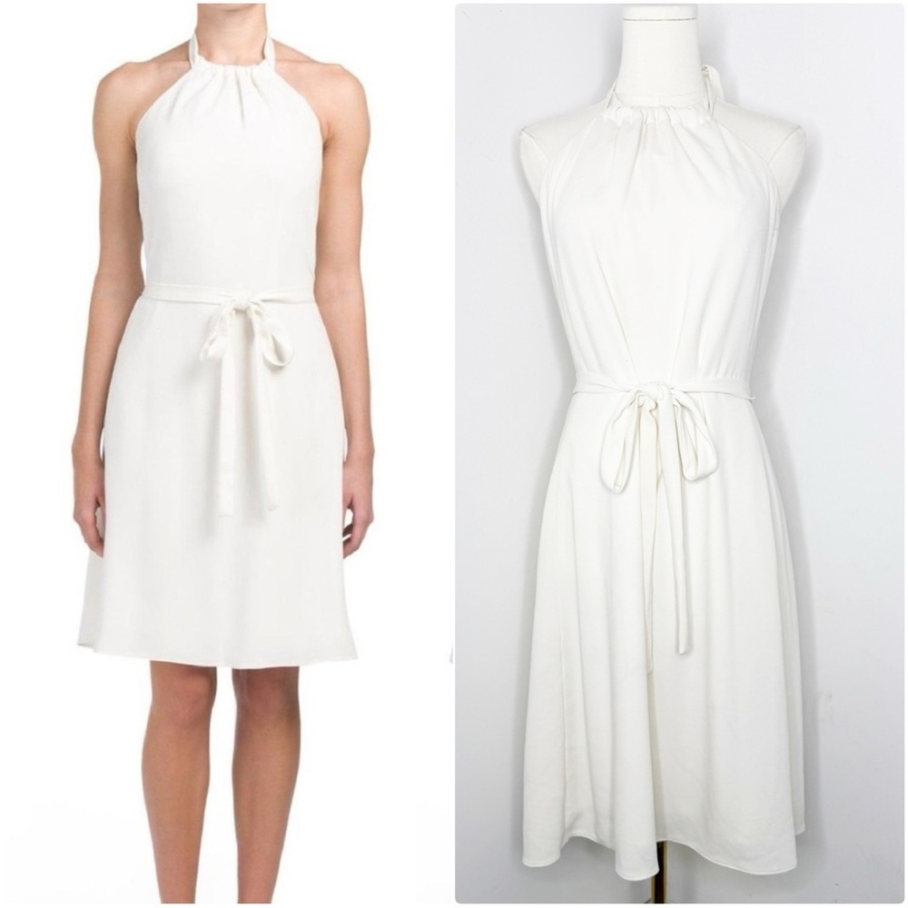 Theory Ivory Halter Tie Waist Dress Naylor Elevate Crepe Size 6